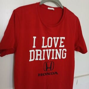 Honda ×‎ GU T-Shirt I Love Driving HONDA Men's Medium Red Graphic Logo Spell Out